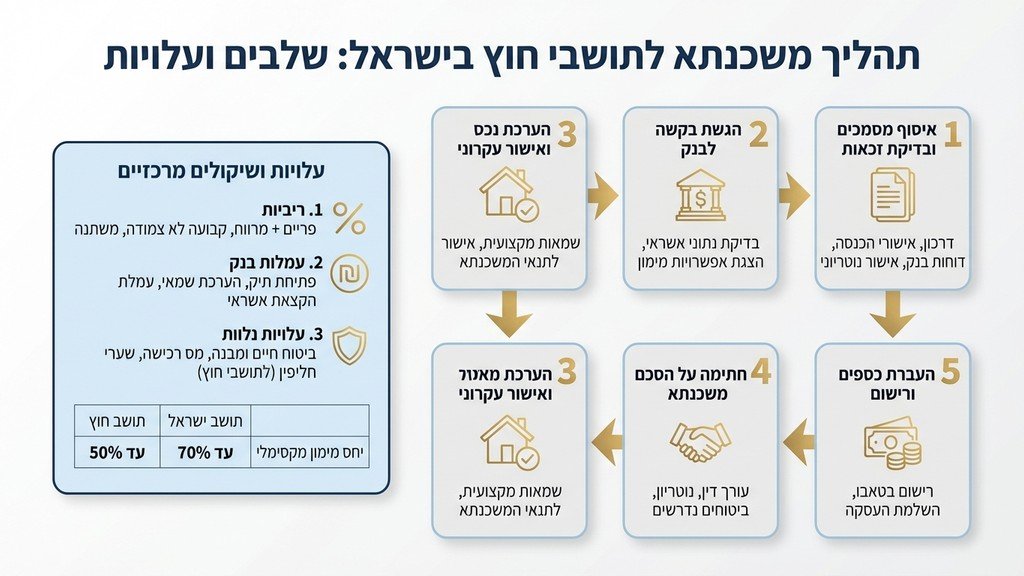 מפתח דירה מונח על גבי מסמכי משכנתא ומחשבון