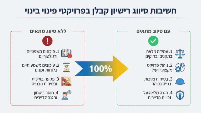מסמכי רישיון קבלן ושרטוטים הנדסיים על שולחן עבודה
