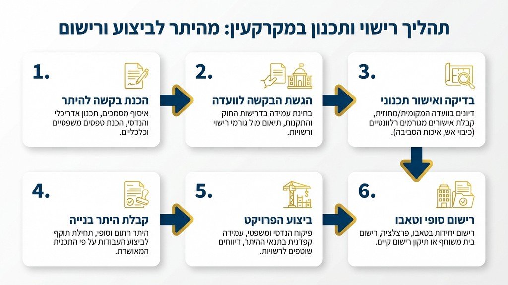 מסמכים משפטיים, תכניות בניה וציוד משרדי על שולחן עבודה המייצגים תהליכי רישוי ותכנון