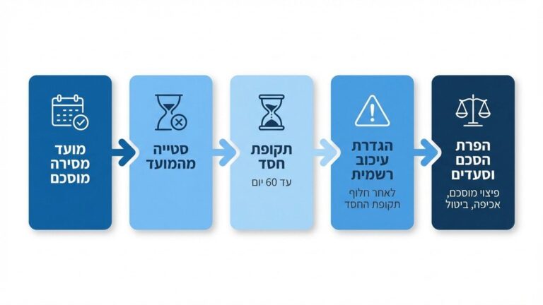 חוזה מכר דירה ושעון המייצג איחור במסירה