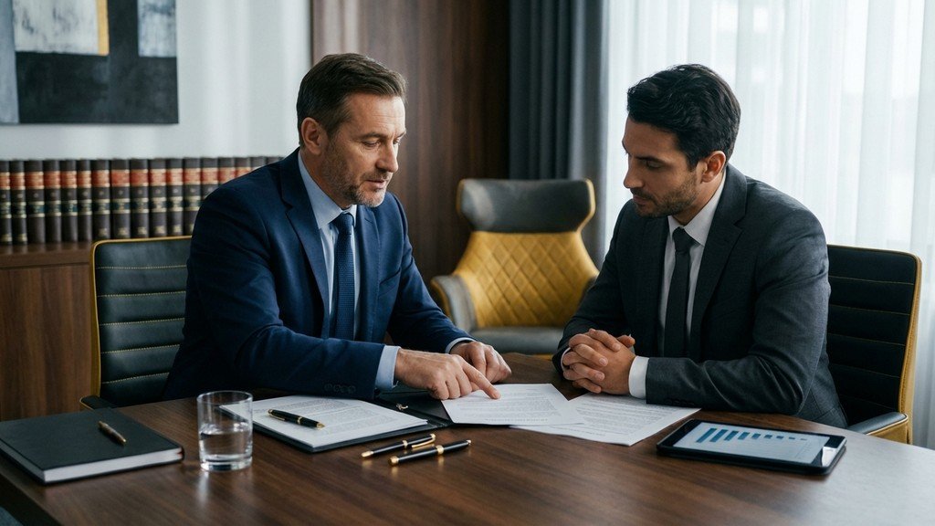 עורך דין מקצועי מעניק ייעוץ משפטי ללקוח במשרד