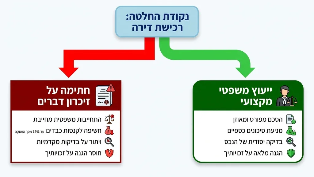 מסמכים משפטיים של חוזה מכר ומפתחות דירה על שולחן עץ